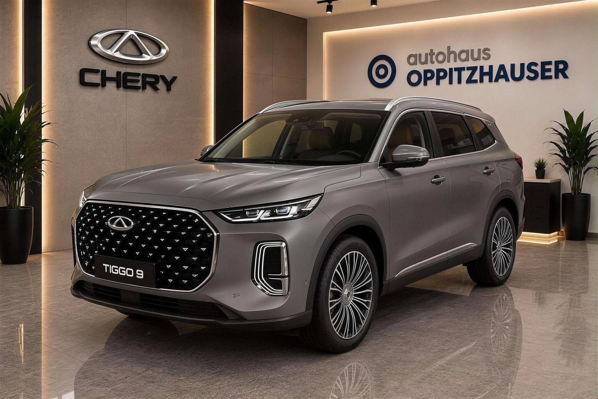 Chery in Hellgrau im Schauraum