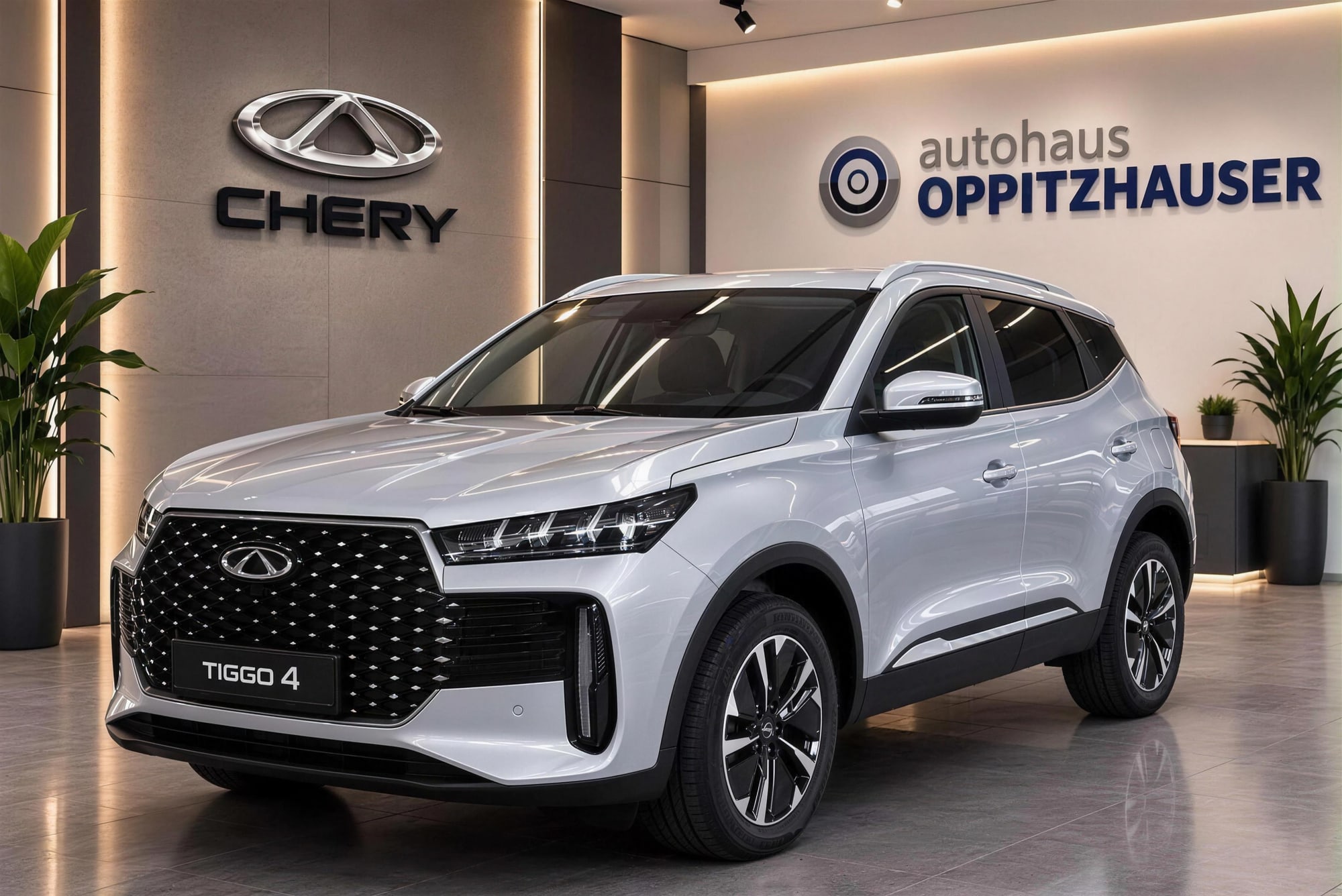 Chery im Schauraum, Seitenansicht